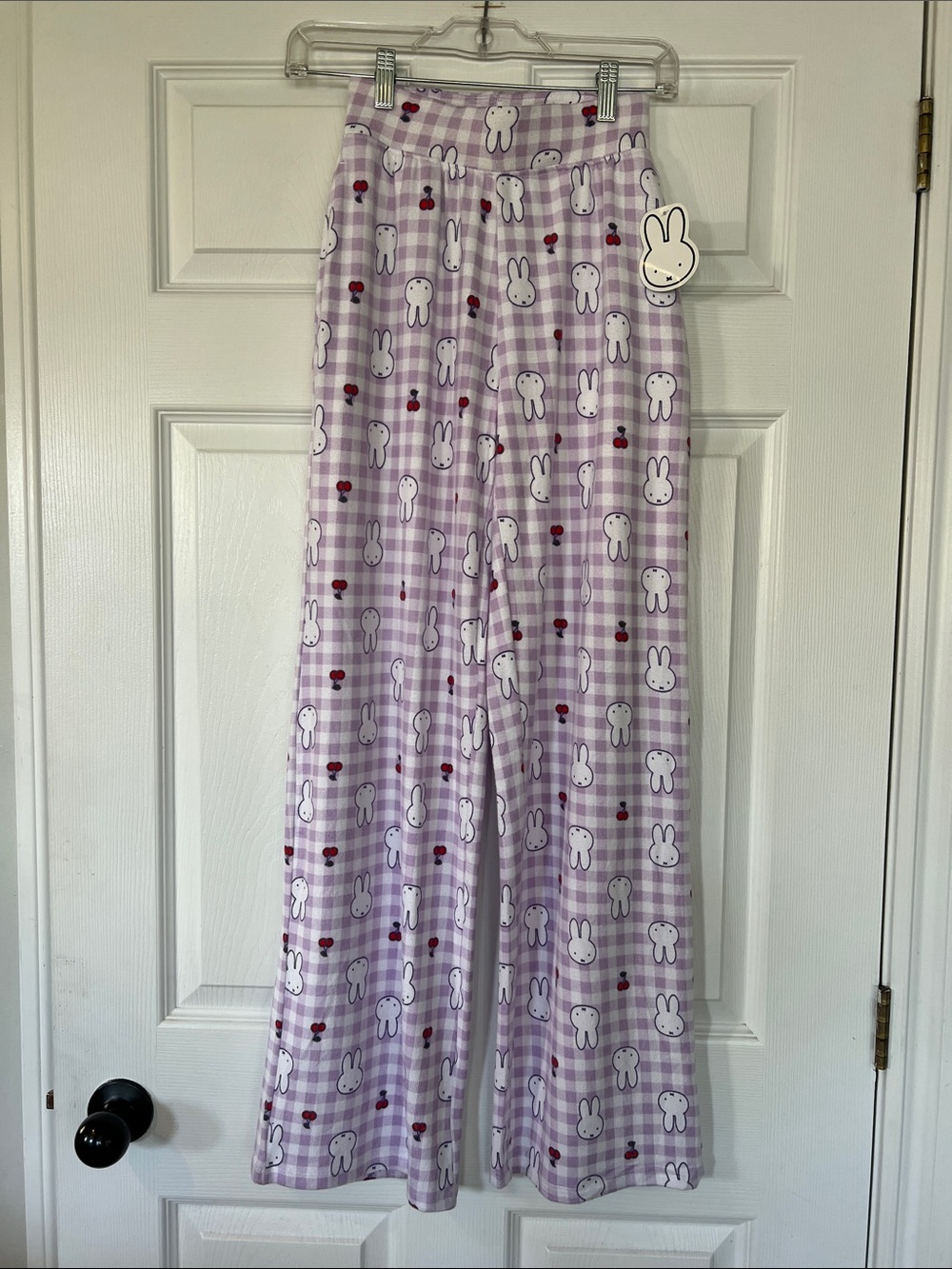 miffy Lavender Plaid Bunny Pajama Pants with Cherry Accents